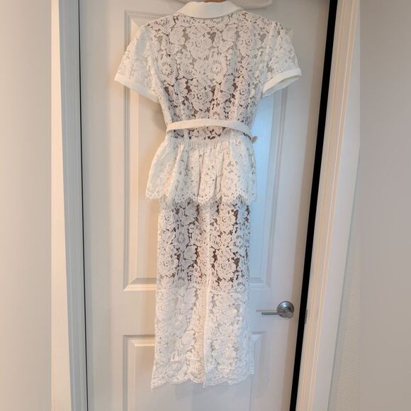 NWOT Self-Portrait WHITE LACE PEPLUM MIDI DRESS, size US4 - Picture 16 of 16